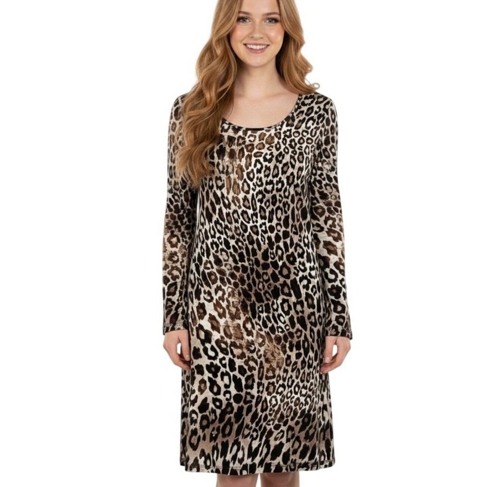 Wrangler Leopard Print Shift Dress Womens Size S Brown NEW Western Cowgirl Rodeo